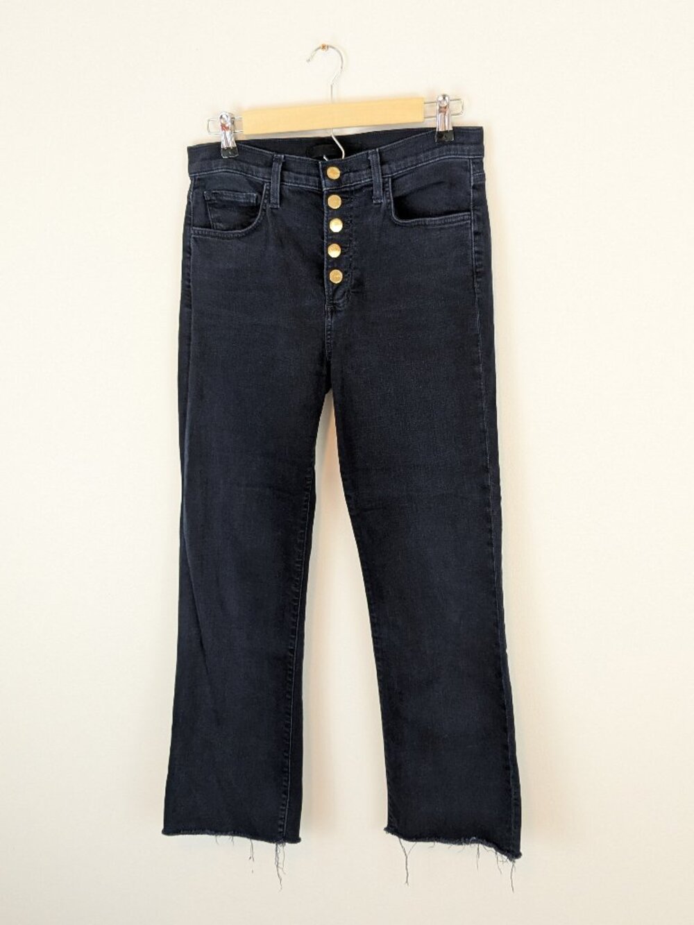 joe's the callie high rise cropped boot button fly raw hem